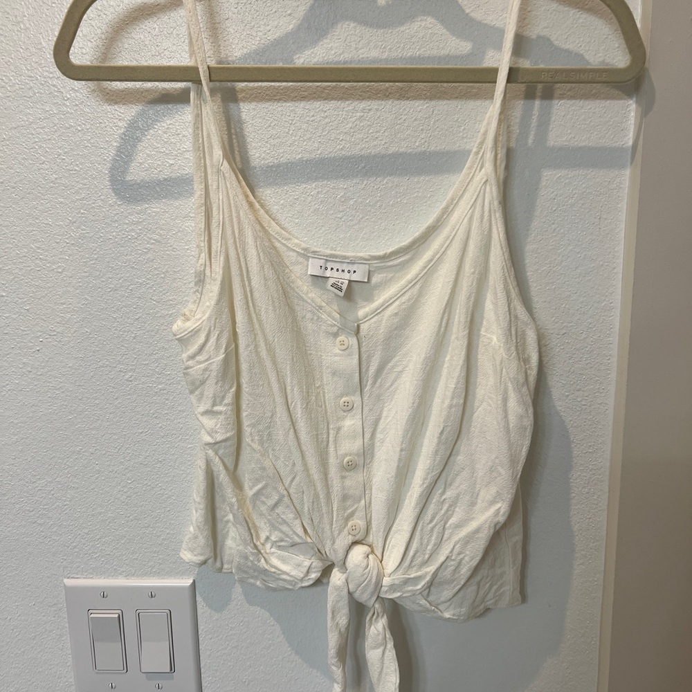 White Button-Down Tie-Front Topshop